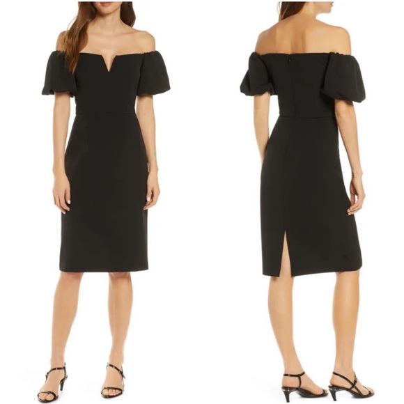 Vince Camuto Sleek Black Off Shoulder Sheath Dress - Picture 4 of 16